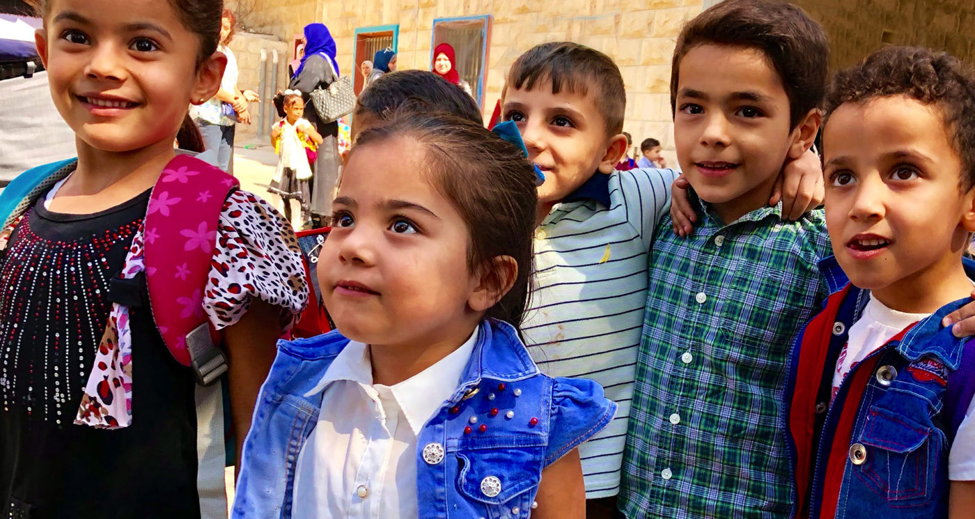 A photo of Syrian refugee children at Schneller School in Marka, Jordan